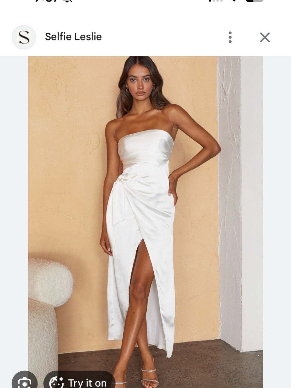 Selfie Leslie Strapless White Satin Tie-Front Maxi Dress